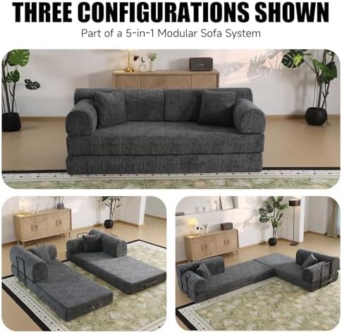 79" Memory Foam Sofa Bed, High Backrest Convertible Futon Boneless Couch - Image 3