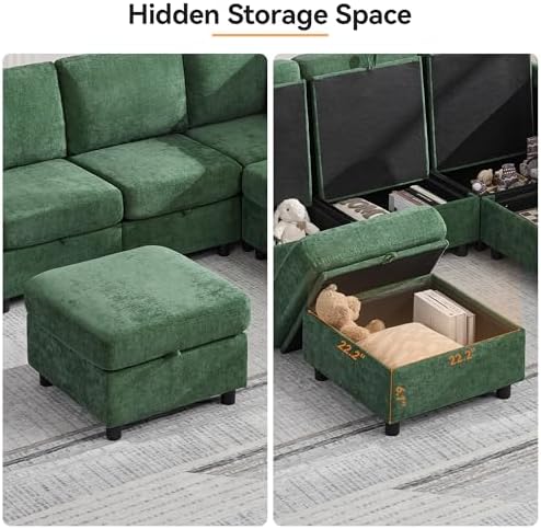 81'' V Shaped Modular Sofa, Storage Sectional Living Room Couch, Dark Green - Image 6