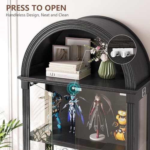 Black Curio Cabinet with Glass Doors, 4-Tier Display Case - Image 3