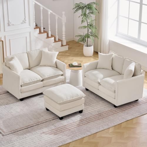 Cloud 3 Pieces Sofa Set, 2+2 Seater Couch+1 Ottoman, Modern Sofas Sets by HOCAT