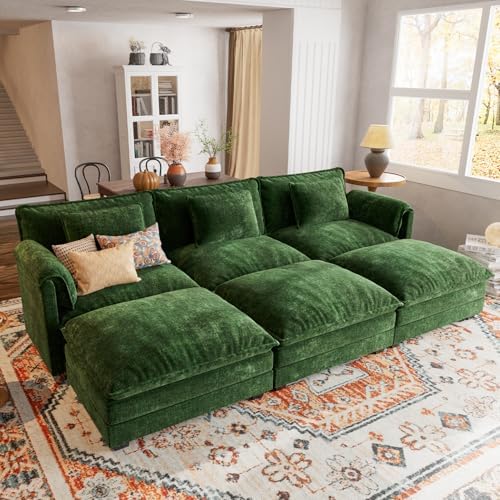 ELUCHANG 113" L Shaped Modular Sectional Couch, Comfy 6-Seat Cloud Couch by ELUCHANG