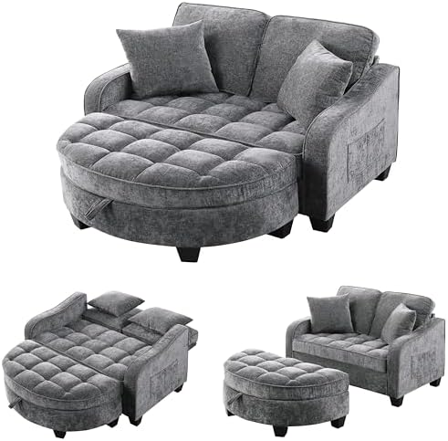 ERYE Chenille Tufted Loveseat Sofa and Ottoman Set - Image 6