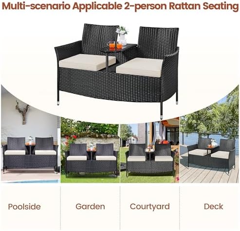 Yaheetech Patio Loveseat, Outdoor Wicker Double Chair w/Side Table - Image 6