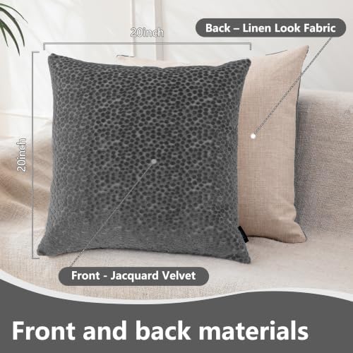 FIFU 20x20 Inch Throw Pillow Covers Set of 2, Jacquard Velvet, Dark Grey - Image 3
