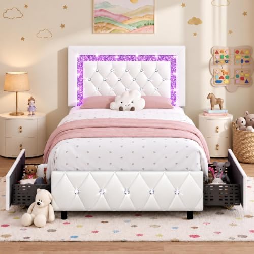 BarnFurin Twin Bed Frames with Storage Drawers and LED Lights by BarnFurin