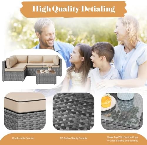 JAMFLY 5-Piece All-Season Wicker Patio Sofa Set - Image 6