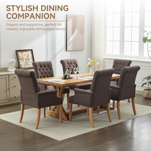 Dining Chair with Arms, Upholstered High Back Dining Room Chairs - Image 7