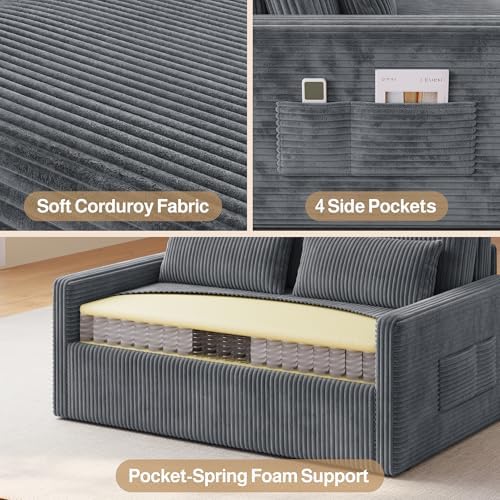 Ahomly 77.2'' Extended Pull Out Sofa Bed, 3-in-1 Sleeper Couch, Dark Gray - Image 6