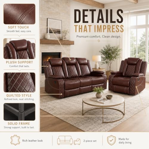 Power Reclining Leather Sofa Set – 2-Piece Home Theater Seating - Image 6