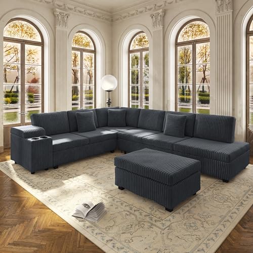 KEIKI 110" L-Shaped Oversized Plush Corduroy Modular Sectional Sofa by KEIKI