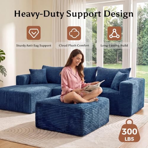 Boneless Ottoman for Couch, Corduroy Cloud Ottoman, Oversized Square Large Pouf - Image 6