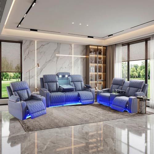 3-Piece Power Recliner Sofa Sets, Leather Reclining Couch Set by SaxumTegmen