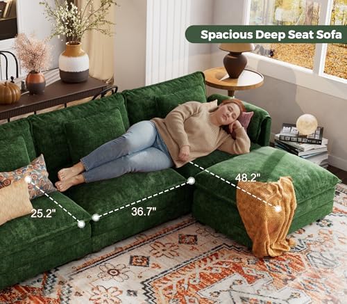ELUCHANG 153" Oversized Modular Sectional Sofa, Comfy Chenille Cloud Couch - Image 6
