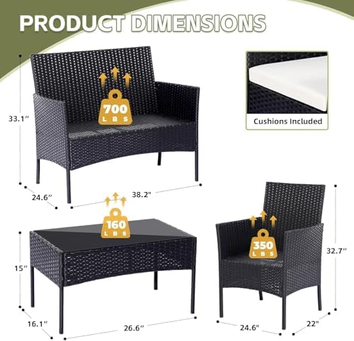 Patio Furniture Set 4 Pieces, Outdoor Rattan Furniture - Image 3
