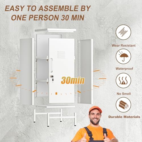pozdeg 35.43" White Lockable Small Metal Storage Locker - Image 6