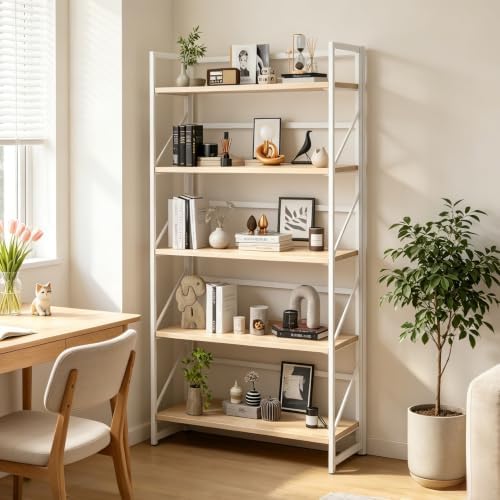 JSB 5 Tier No Assembly Folding Bookshelf, 30.7" Wide Foldable Storage Bookcase - Image 6