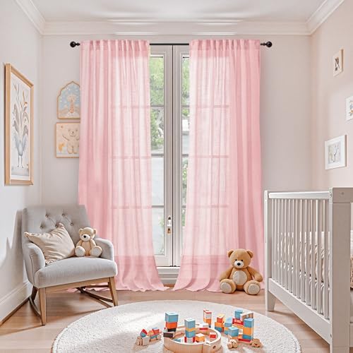 YoungsTex Light Pink Linen Semi Sheer Curtains 84 Inch Length - Image 2