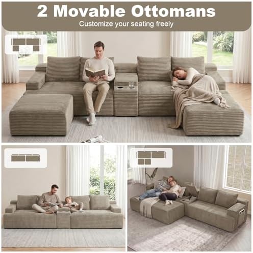 GNIXUU 140.6" Camel Boneless Cloud Sectional Couches - Image 4