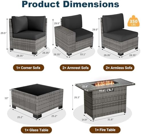Patio Furniture Set with 44'' Fire Pit Table - Image 6