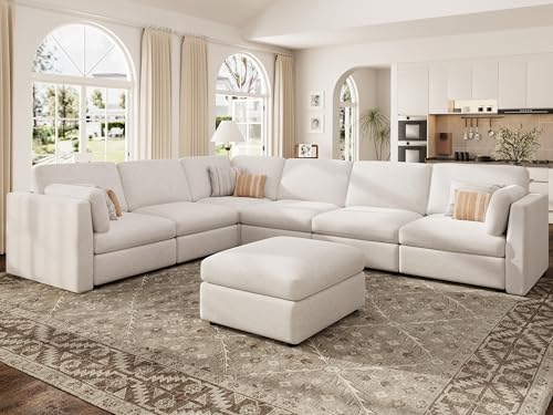 Oversized Modular Sectional Sofa V-Shaped Cloud Couches White by Kalafini