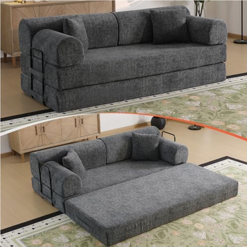 79" Memory Foam Sofa Bed, High Backrest Convertible Futon Boneless Couch by KSTNLUXQ