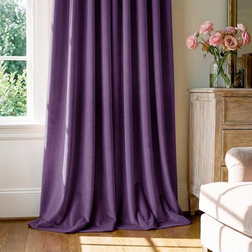 StangH Purple Velvet Curtains for Grils Bedroom Nursery, W52 x L96 - Image 7