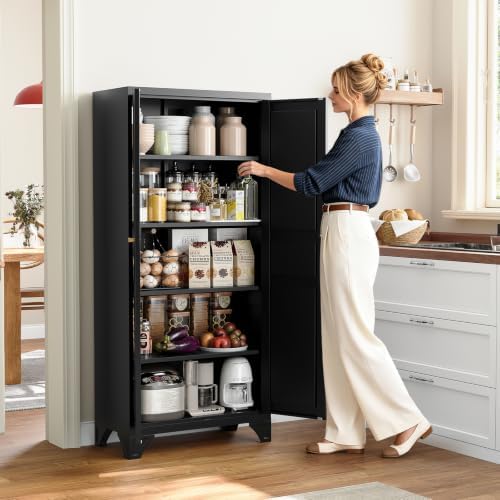 61" Black Metal Pantry Storage Cabinet Kitchen Storage Cabinet Cupboard - Image 3