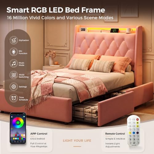 Jocoevol Twin LED Velvet Bed Frame - Image 4