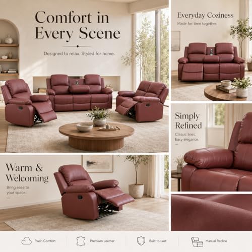 Recliner Sofa Set 3 Piece Living Room Furniture Set Couch Leather Recliner Sofa - Image 4