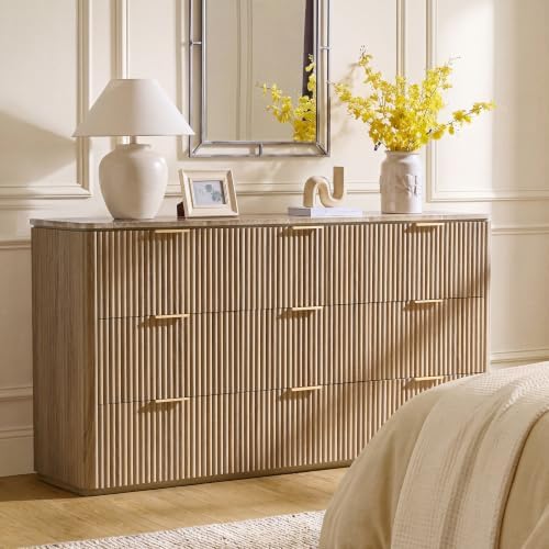 63"W Fluted 9 Drawer Bedroom Dresser, - Image 3