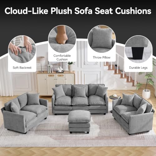 72'' Cloud 3 Seater Couch with 2 Ottomans, U Shaped Sofa with 3 Throw Pillows - Image 6