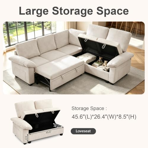 85'' Modular Sectional Sleeper Sofa, L Shape Pull Out Sofa Bed - Image 3