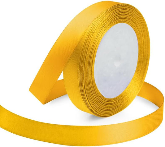 Yellow Ribbon 5/8 Inches x 25 Yards, Yellow Satin Fabric Silk Ribbon for Gift Wrapping, Bows Making, Floral Bouquets, Wreaths, DIY Handicrafts, Sewing Projects, Baby Shower and Wedding Party