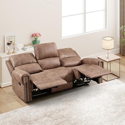 CANMOV Manual Reclining Sofa for Living Room, Faux Leather 3 Seater Recliner - Image 7