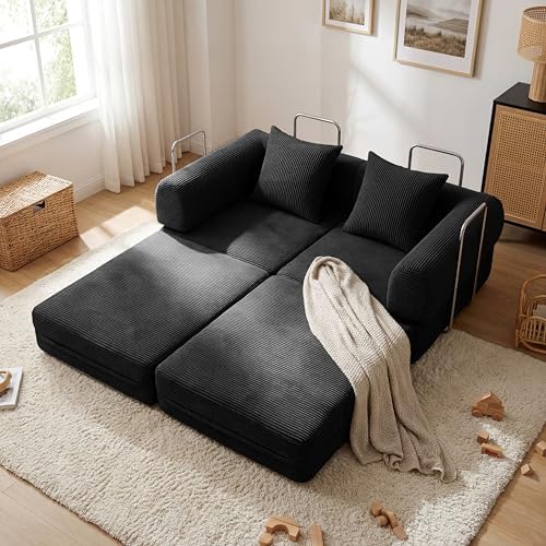 Convertible Compressed Corduroy Folding Cloud Sofa Bed, 5 in 1 Floor Mattress by GORGENIUS