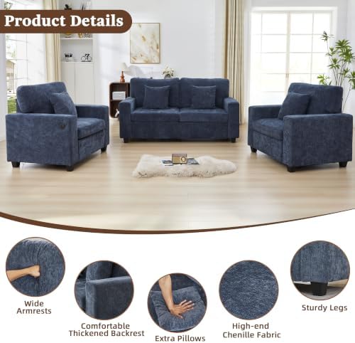 Loveseat Sofa with 2 Accent Sofa Chairs Chenille Couch Set - Image 5