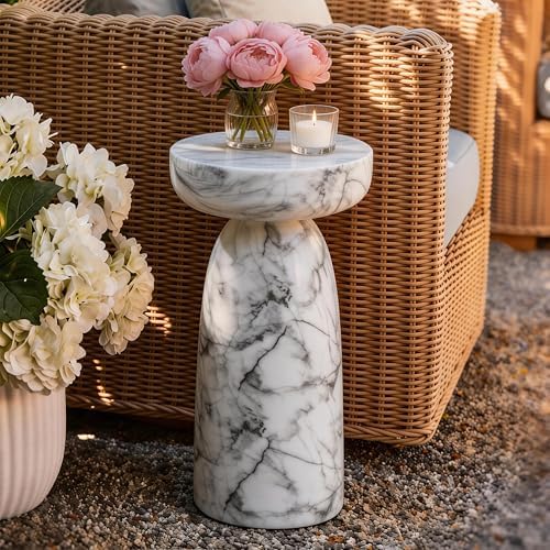 Faux Marble Side Table, 24Inch Outdoor End Table Pedestal - Image 5