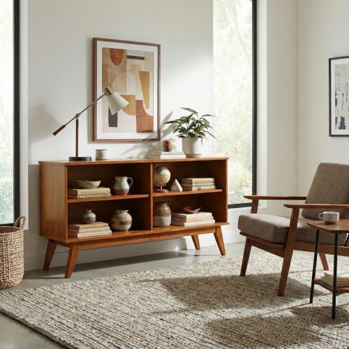 SIMPLIHOME Draper 30" Tall Solid Wood 4-Shelf Bookcase in Teak Brown - Image 4