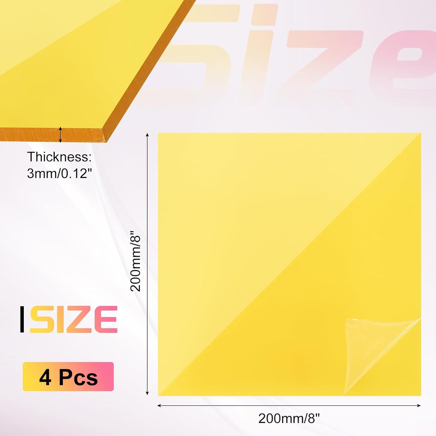 uxcell 4Pcs Acrylic Sheets 8x8 Inch Acrylic Panel 1/8 Inch-3mm Plastic Board for Picture Frames Sign Holders DIY Display Projects Craft, Clear Yellow