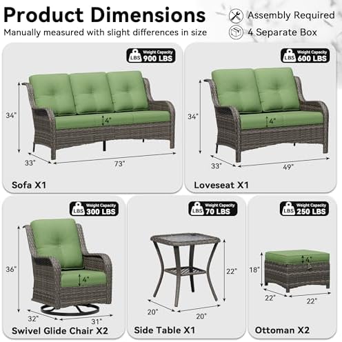 7 Piece Outdoor Wicker Patio Furniture Set, Outdoor Swivel Rocker Patio Chairs - Image 2
