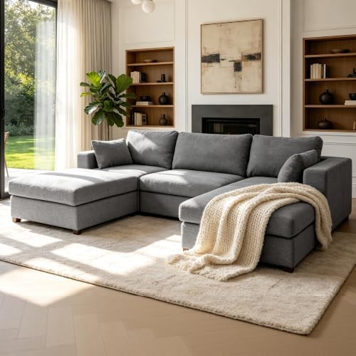 Oversized Modular Sectional Sofa, Light Grey by Atrtivoent