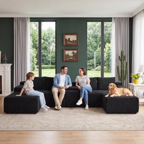 141" Oversized U Shaped Cloud Sectional Boneless Corduroy Sofa Couch - Image 4
