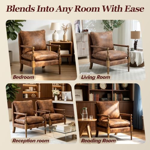 Living Room Accent Chair, Farmhouse Linen Fabric Spindle Accent Chair - Image 7