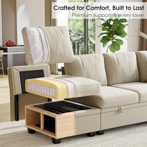 107.8" Modular Sectional Sleeper Sofa Bed, U Shaped 6 Seat Pull Out Couch - Image 5