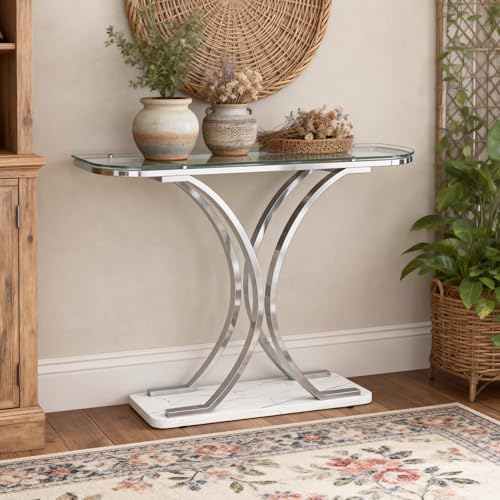 O&K FURNITURE Silver Glass Console Tables - Image 5