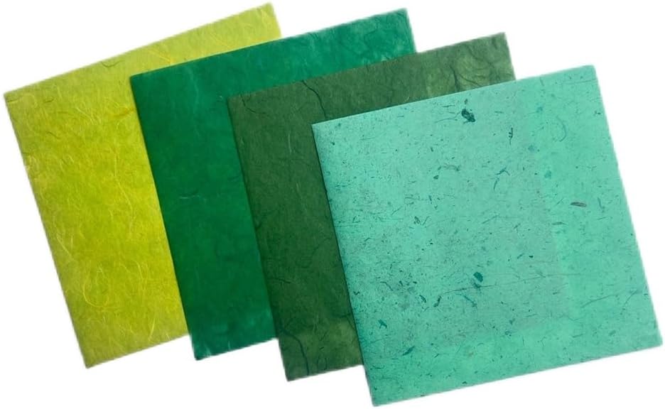 50 Sheets 6 x 6 Inches Natural Fiber Mulberry paper Sheets Square Origami Paper Arts Folding Craft, Decoration Paper, Square Folding Paper for DIY Crafts (Mixed Green Rice Straw etc.,,, 6 x 6)