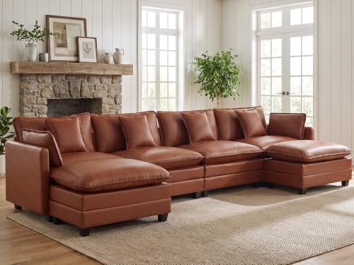 147'' Sectional Cloud Deep Seat Couch, Oversized Leather U Shaped Sectional Sofa by WUTUTUEE