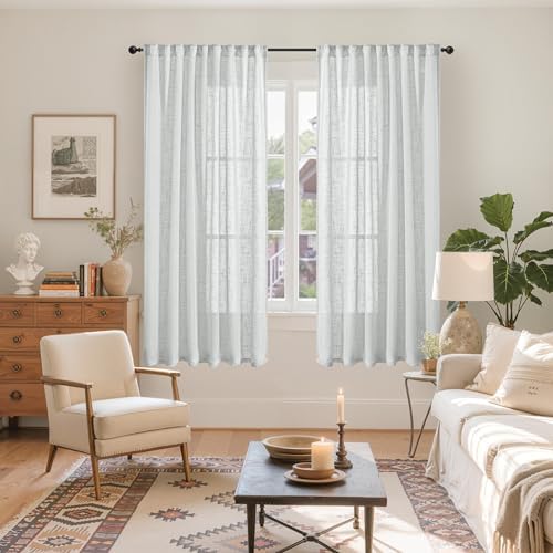 YoungsTex Light Grey Linen Curtains 63 Inch Length - Image 2