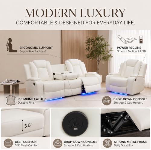 Power Reclining Leather Sofa Set – 2-Piece Home Theater Seating - Image 7