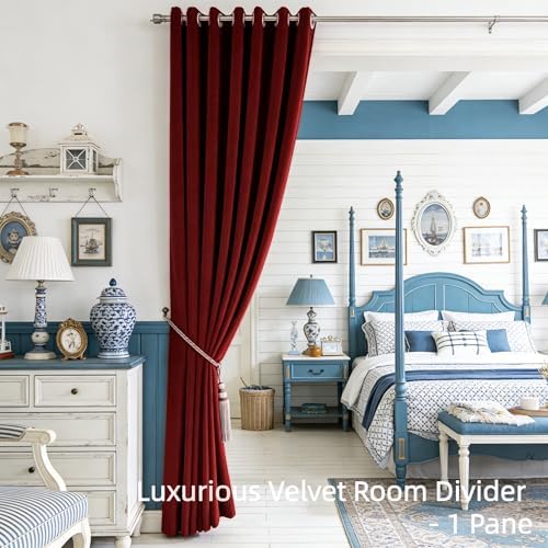 SMILETIME Burgundy Velvet Curtains 104"x96" Grommet 1 Panel - Image 2